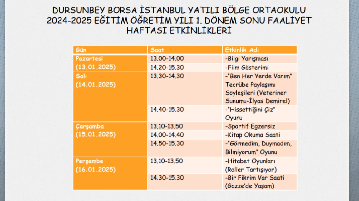 YBO 1.DÖNEM SONU ETKİNLİK TAKVİMİ